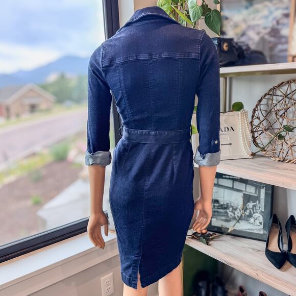 White House Black Market-Denim Zip Front Collared Dress-Pockets-Women's Size 2 - Picture 5 of 9